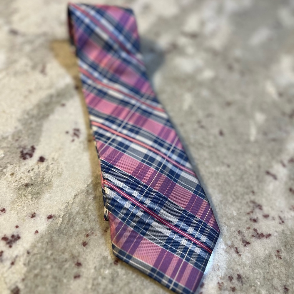 Nautica Mens Silk Necktie Pink Navy Blue White Plaid Classic Formal Tie RN121148